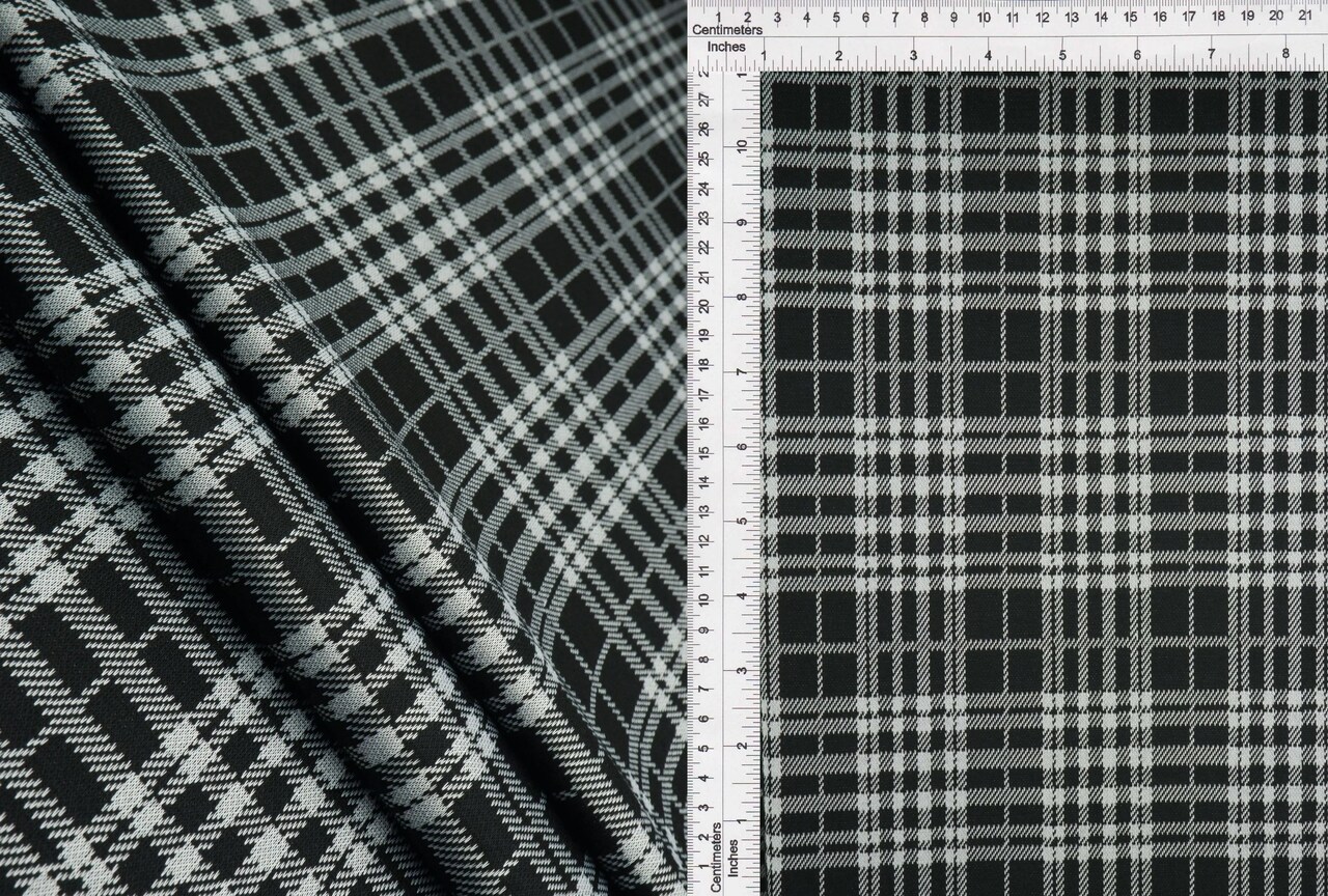 1 Yard Double Knit Plaid Jacquard Fabric 250 GSM, 96% Polyester 4% Spandex Blend 59/60" Width